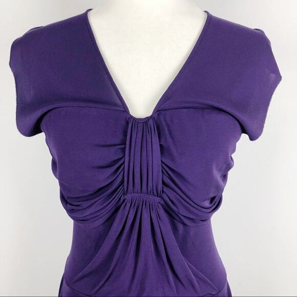 YIGAL AZROUEL purple rayon draped mini Pleated Dress Sz 1 - Picture 4 of 16